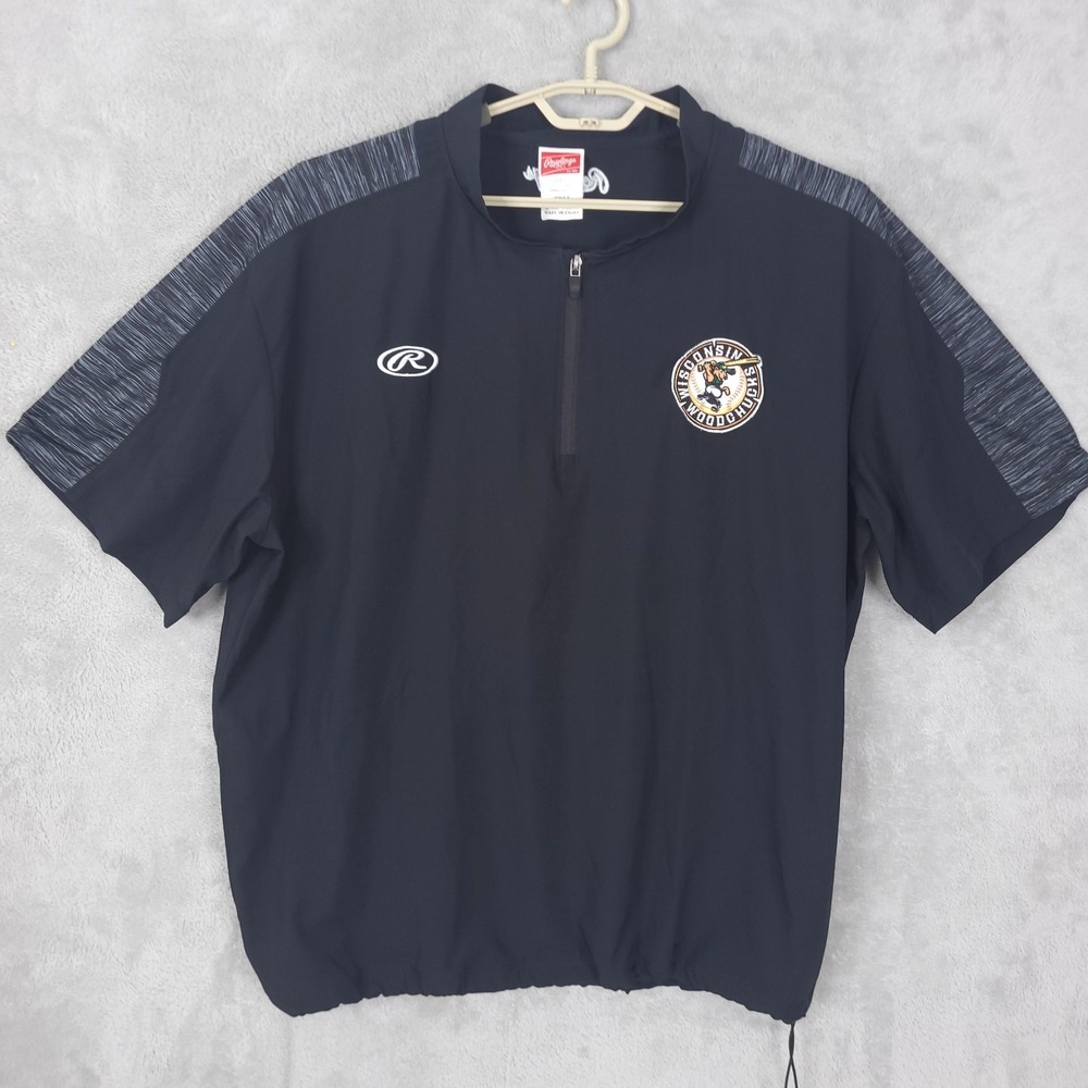 Wisconsin Woodchucks Jacket Mens XL Black Rawlings Baseball Quarter Zip